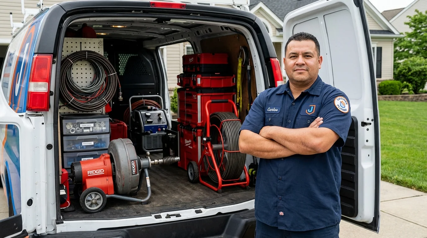 Professional drain cleaning equipment and Johns Plumbing LLC plumber in Garwood