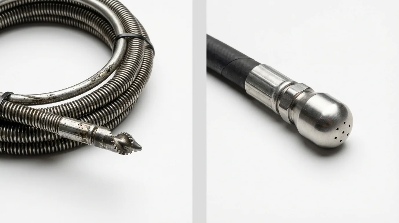 Drain snake cable and hydro jetting nozzle used for drain cleaning in Garwood, NJ