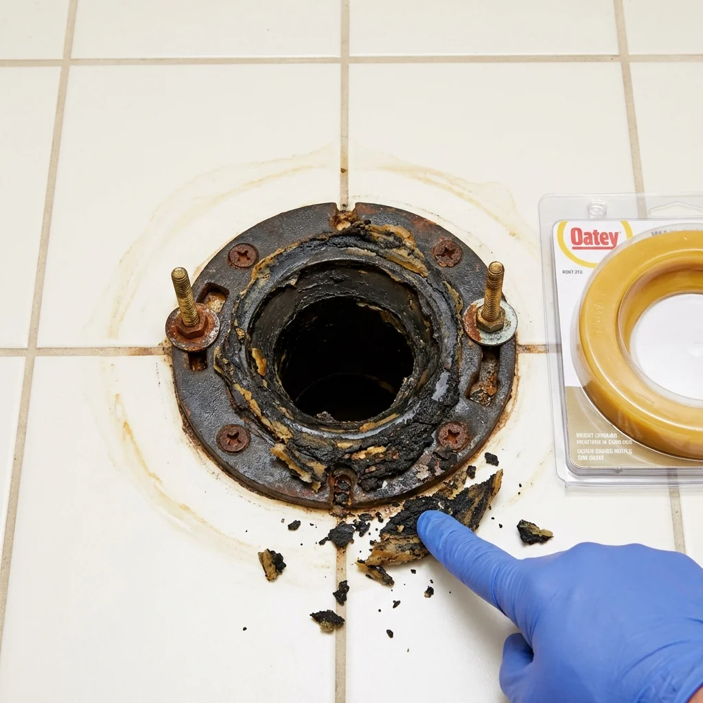 Failed wax ring showing water seepage at the base of a toilet in a Garwood, NJ home
