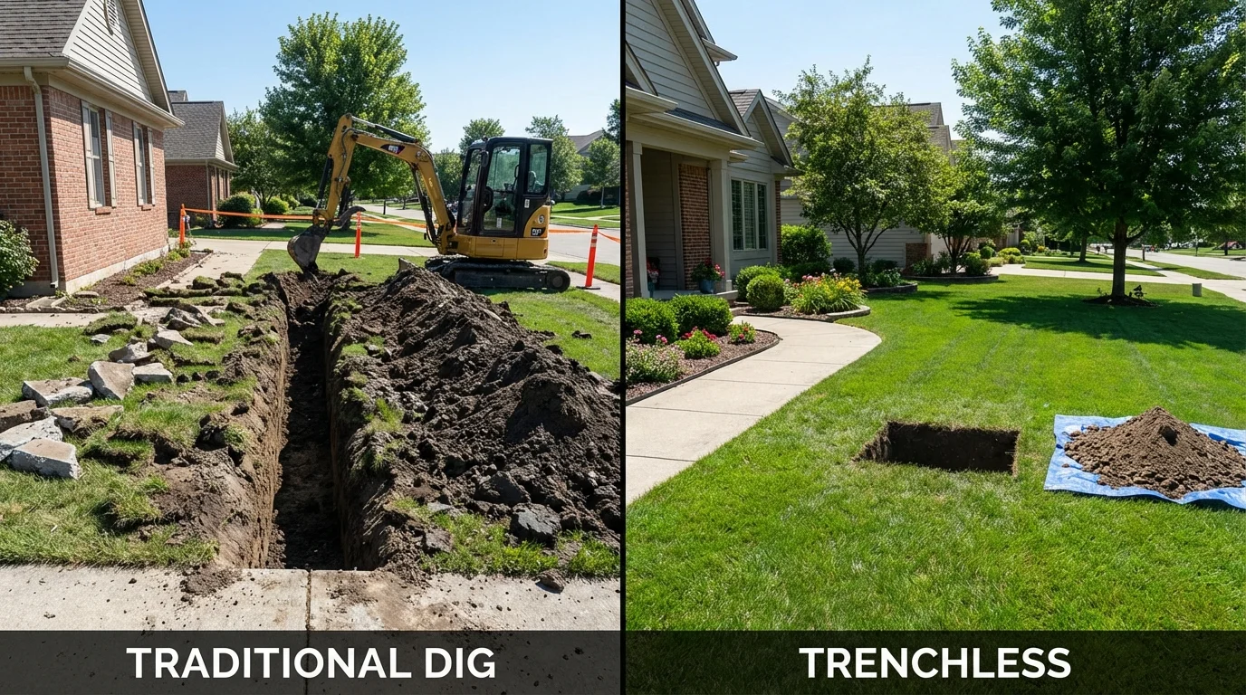 Trenchless sewer repair with minimal yard damage versus traditional excavation in Garwood, NJ